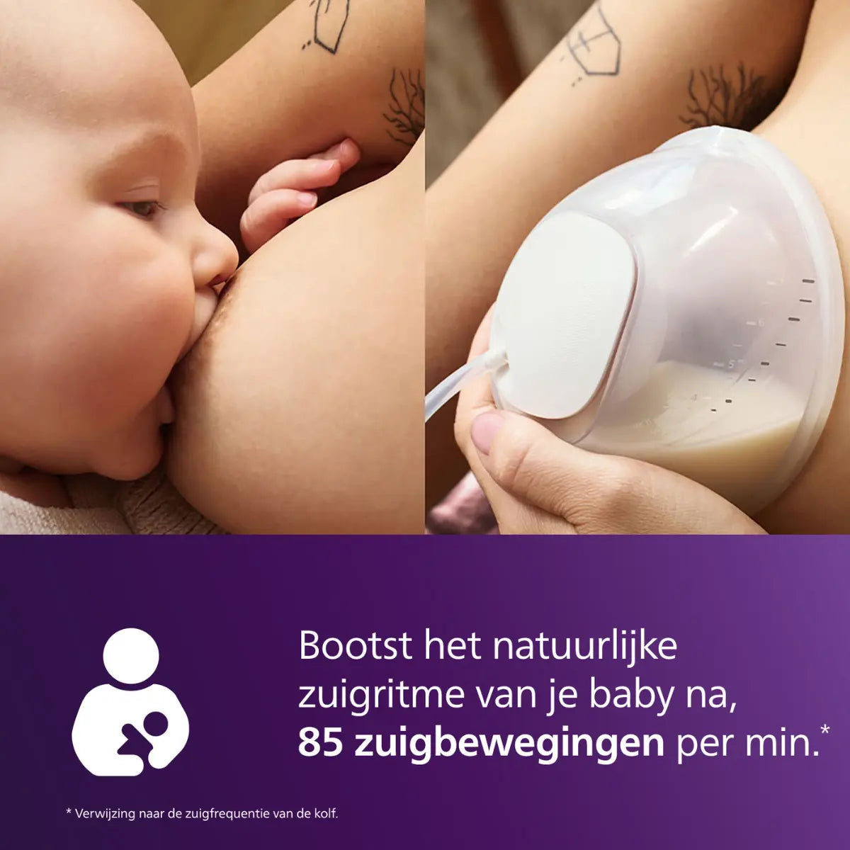 Philips Avent Handsfree borstkolf bootst het natuurlijke zuigritme van de baby na